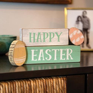 4 Set Happy Easter Blocks w Easter Eggs - The Fox Decor